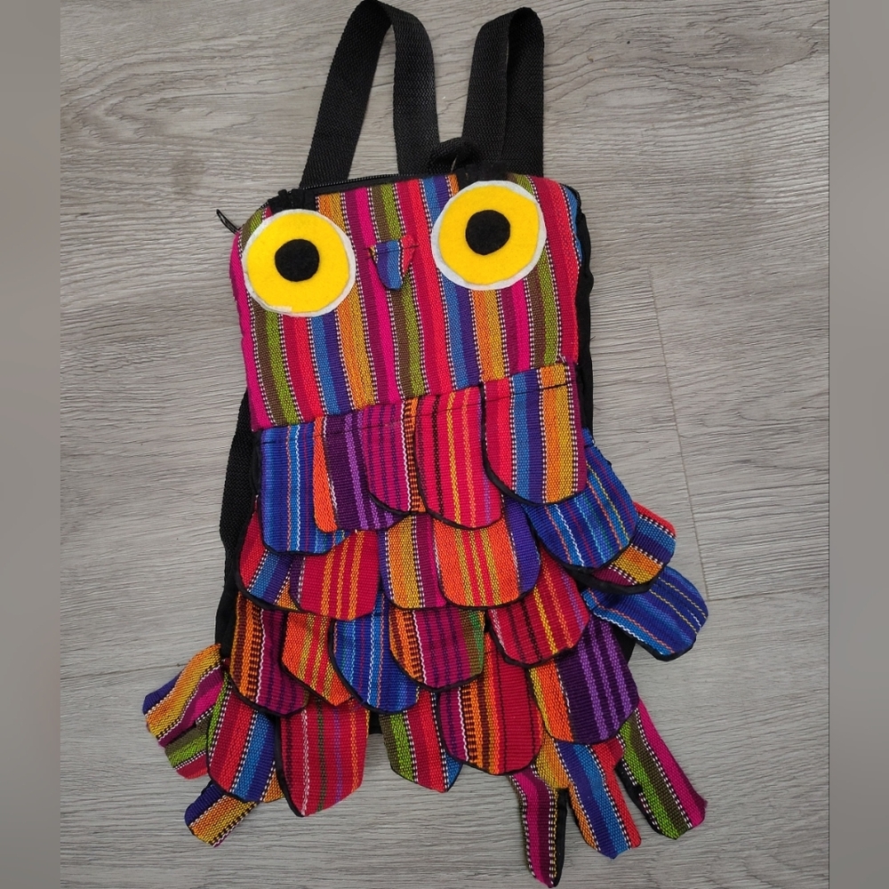 Guatemalan Handwoven 100% Cotton Fabric Owl Kid's Backpack